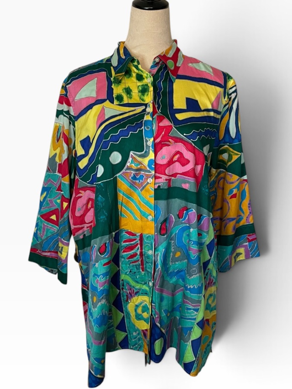 Vintage Lauren Ralph Lauren Abstract Print 100% Cotton Button-Up Shirt XL